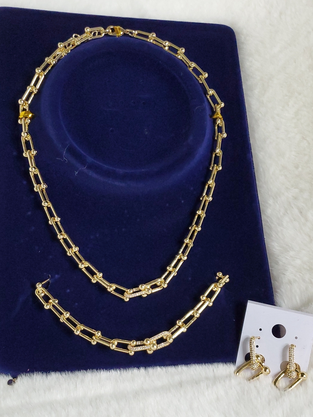 Tiffany Designs Polished Gold Link Necklace, Bracelet & Hoop Set